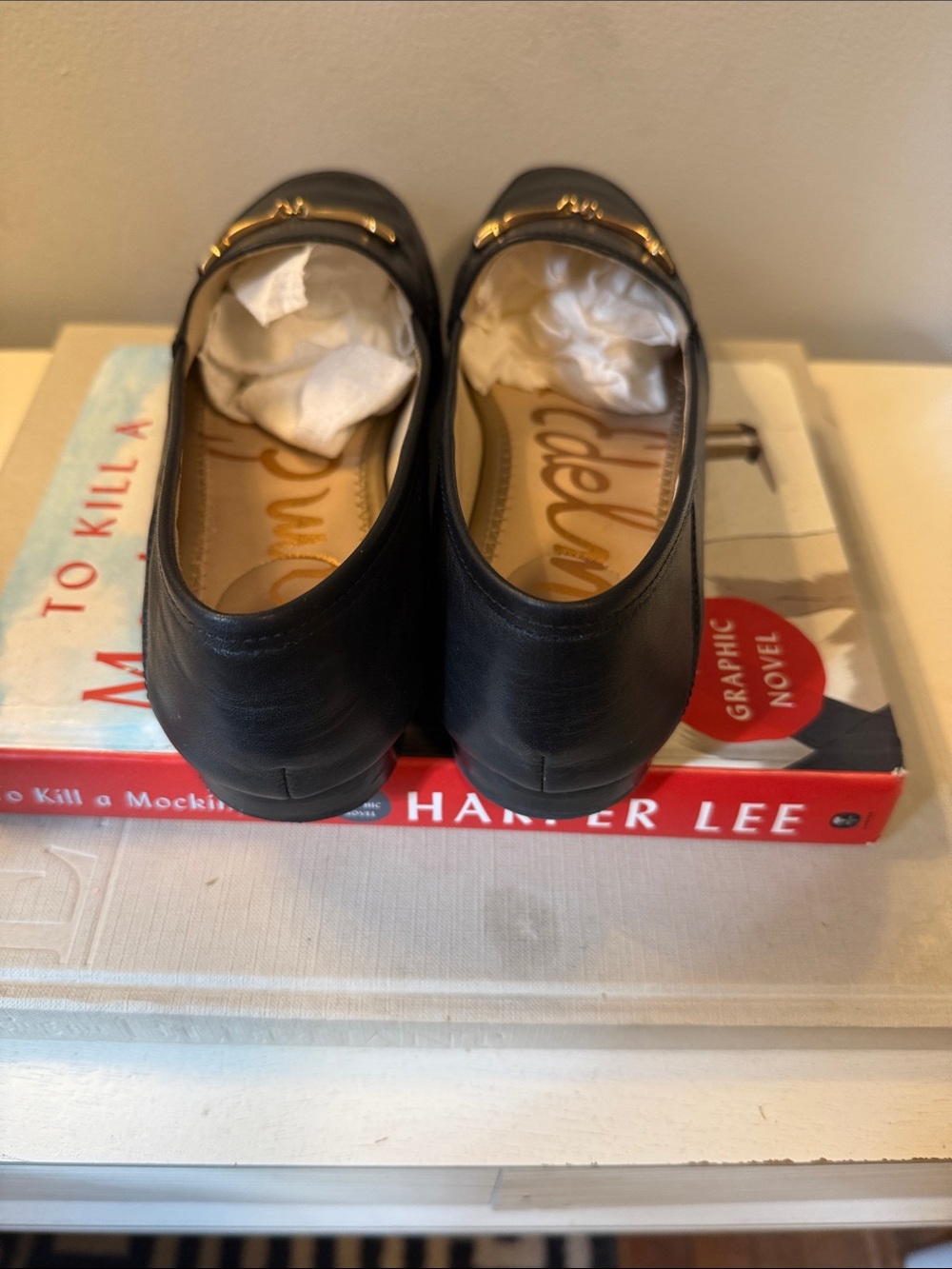 Sam Edelman Black Leather Bit Loafers with Gold Hardware - Picture 5 of 6